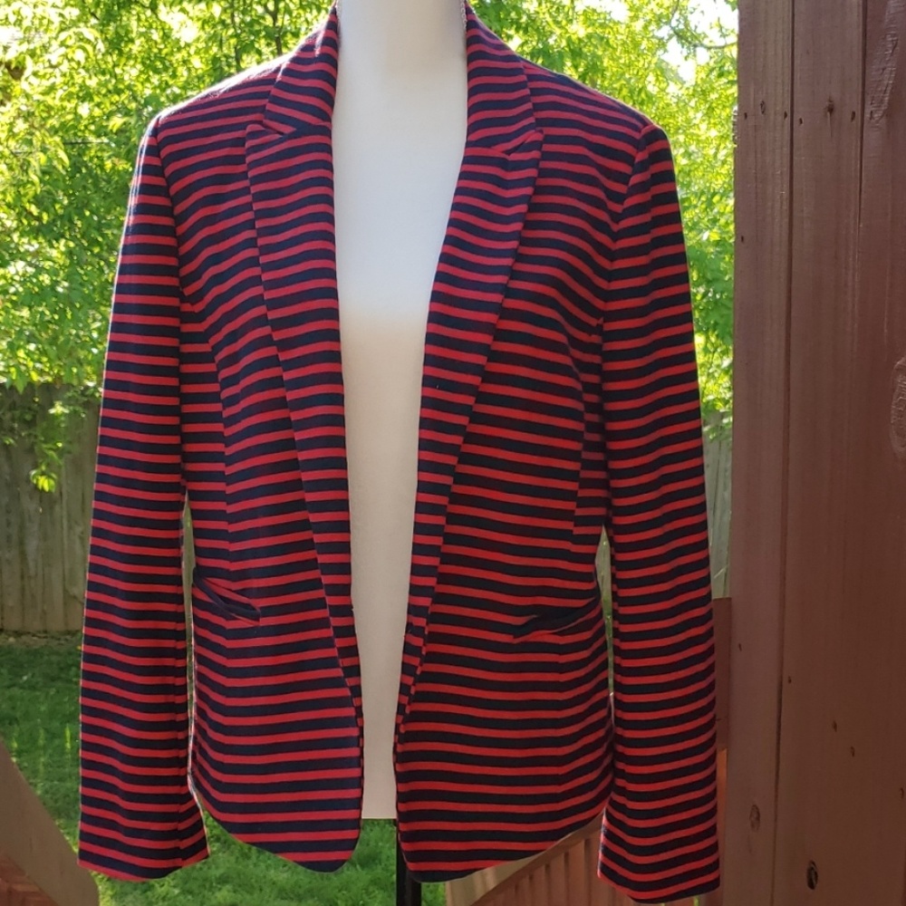 Loft red and navy striped blazer